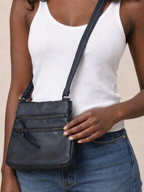 The Sak Reseda Shoulder Bag Purse Slate Gray Leather Zippers